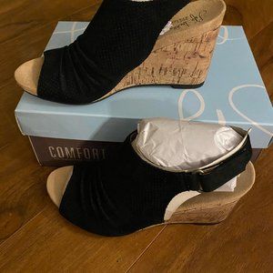 New in Box Black Cork Wedges